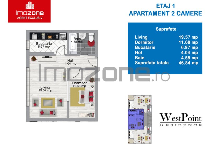 Militari, Pacii, bloc nou, apartament 2 camere, 47 mp, centrala proprie,